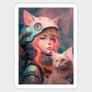 pilot girl and cat Sticker